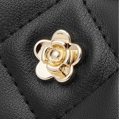 Genuine Leather Quilted Chain-Embellished Crossbody Bag