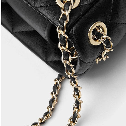Genuine Leather Quilted Chain-Embellished Crossbody Bag