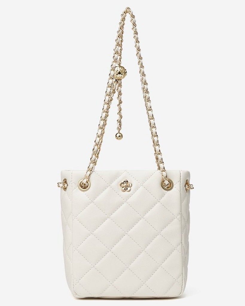 Genuine Leather Quilted Chain-Embellished Crossbody Bag