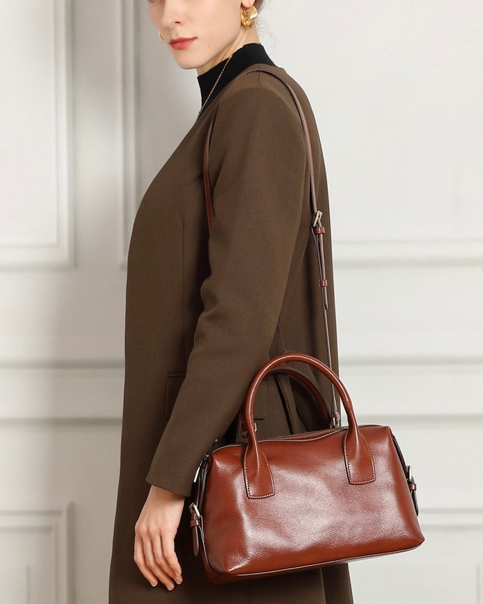 Pebbled Leather Convertible Satchel with Top Handles