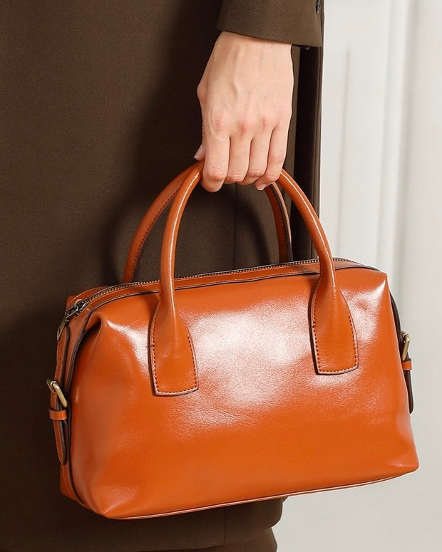 Pebbled Leather Convertible Satchel with Top Handles