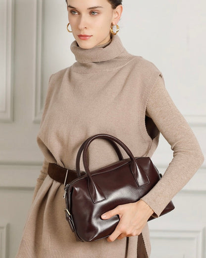 Pebbled Leather Convertible Satchel with Top Handles