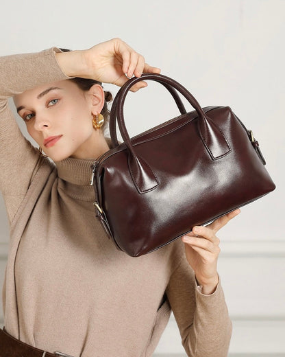 Pebbled Leather Convertible Satchel with Top Handles