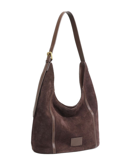 Women's Suede Structured Hobo Bag with Contrast Stitching