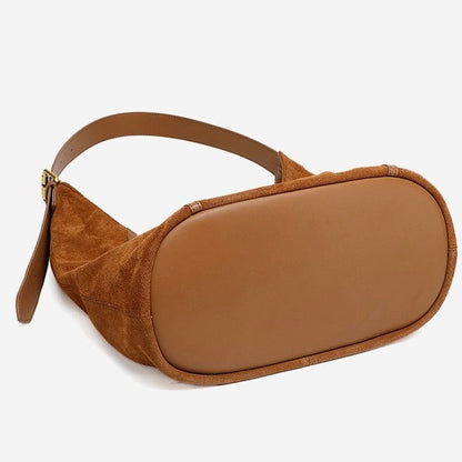 Women's Suede Structured Hobo Bag with Contrast Stitching