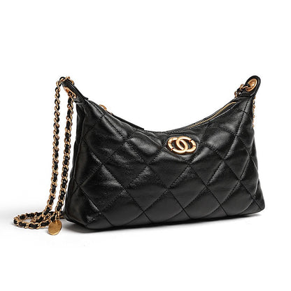 Noir Quilted Sheepskin Dual-Tone Chain Shoulder Bag