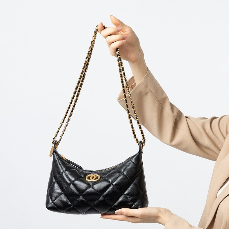 Noir Quilted Sheepskin Dual-Tone Chain Shoulder Bag