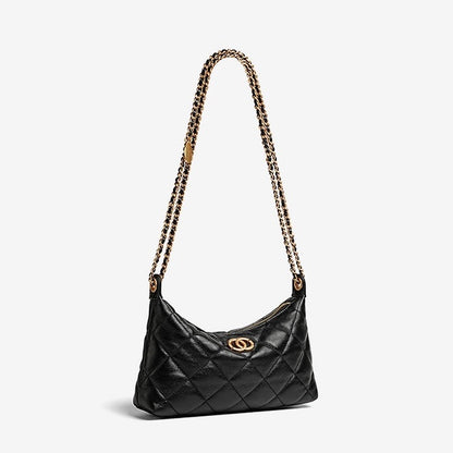 Noir Quilted Sheepskin Dual-Tone Chain Shoulder Bag