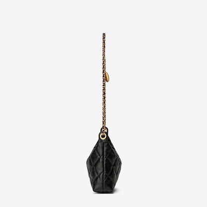 Noir Quilted Sheepskin Dual-Tone Chain Shoulder Bag