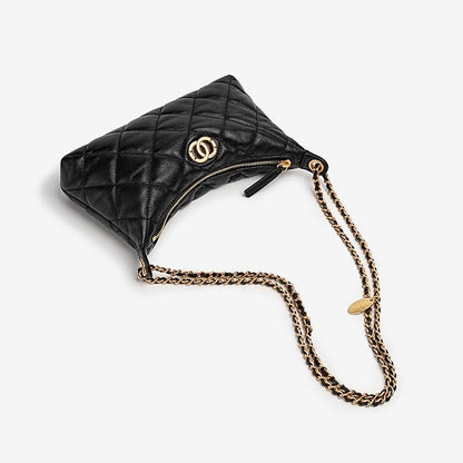Noir Quilted Sheepskin Dual-Tone Chain Shoulder Bag