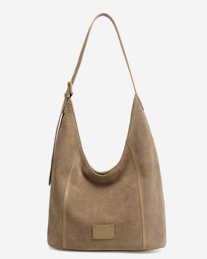 Women's Suede Structured Hobo Bag with Contrast Stitching