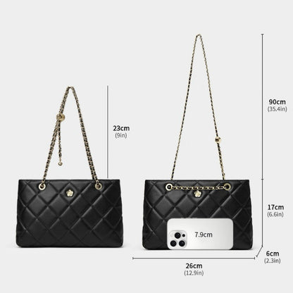Women's Quilted Genuine Leather Chain Shoulder Bag