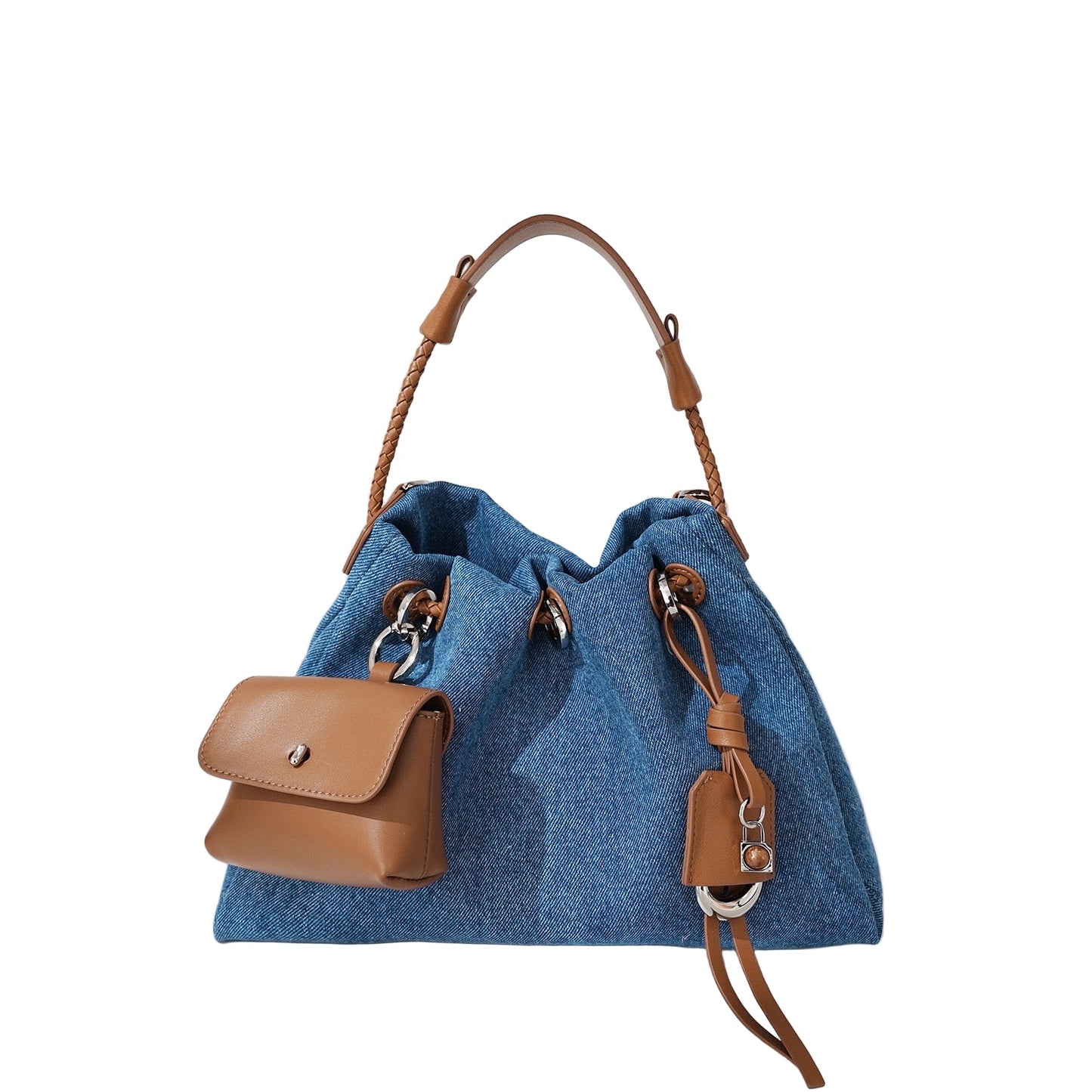 Women's Genuine Leather Denim Patchwork Cool Hobo Bag