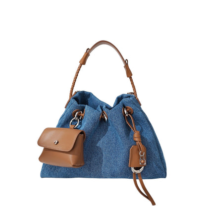 Women's Genuine Leather Denim Patchwork Cool Hobo Bag