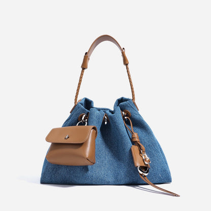 Women's Genuine Leather Denim Patchwork Cool Hobo Bag