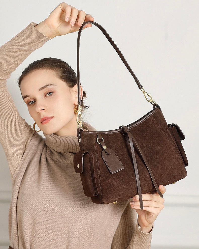 Retro Matte Genuine Cowhide Utility Shoulder Bag