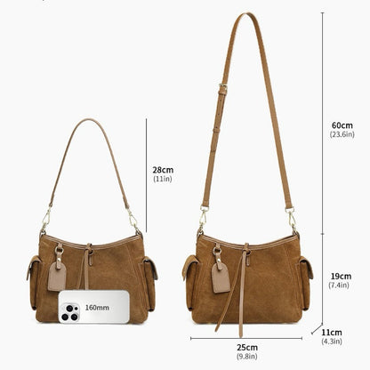 Retro Matte Genuine Cowhide Utility Shoulder Bag