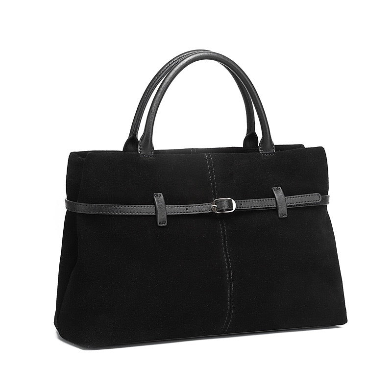 Retro Suede Structured Genuine Leather Tote Bag