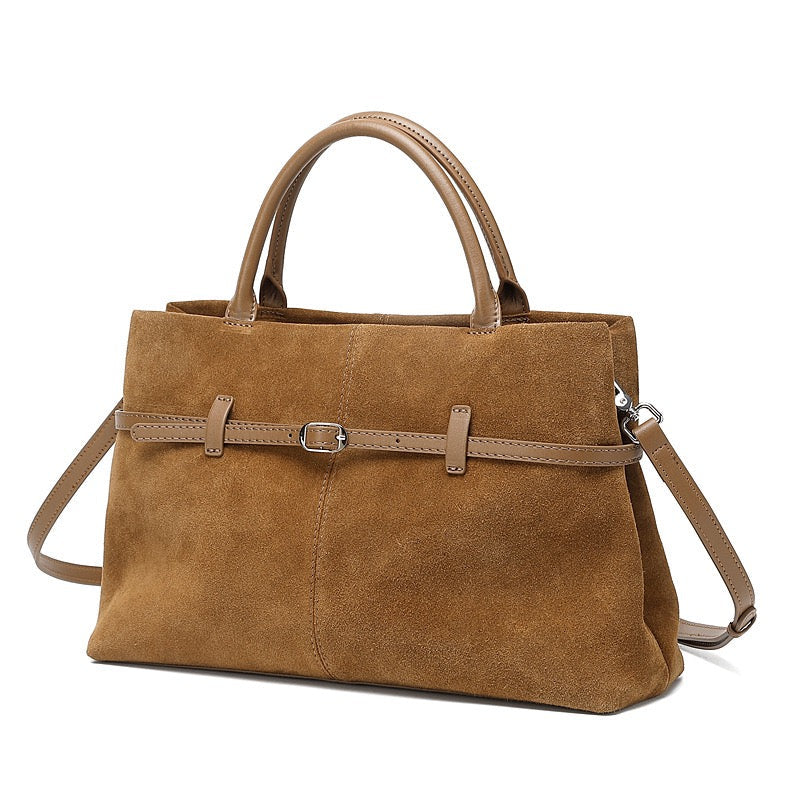 Retro Suede Structured Genuine Leather Tote Bag