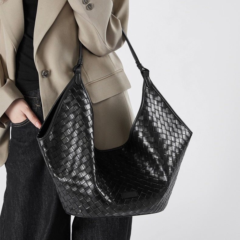 Women's Genuine Leather Woven Commuter Bag