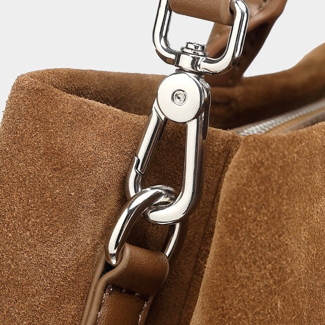 Retro Suede Structured Genuine Leather Tote Bag