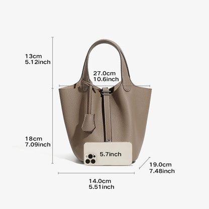 Women's Genuine Leather Silver Buckle Basket Bag