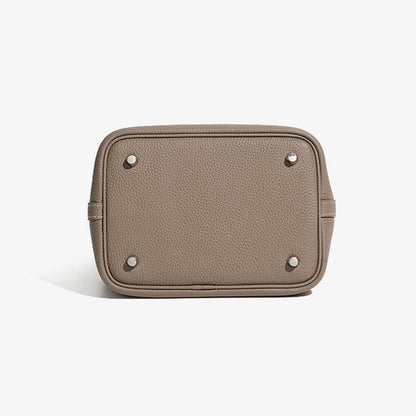 Women's Genuine Leather Silver Buckle Basket Bag