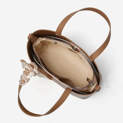 Women's Genuine Leather Handbag with Signature Ribbon Embellishment