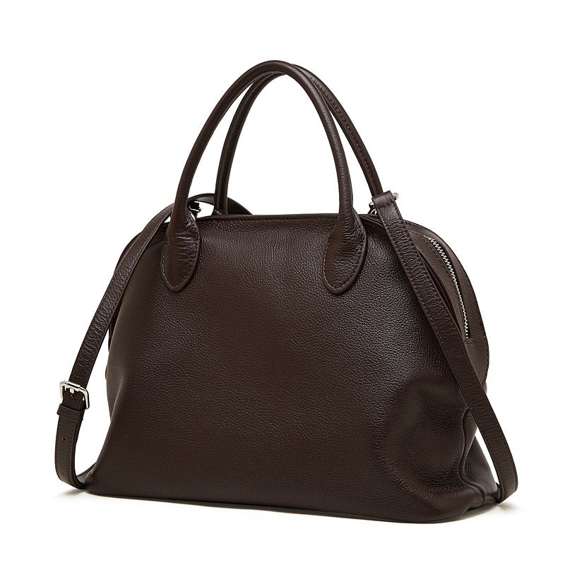 Grained Leather Dome Satchel with Dual Carry Options