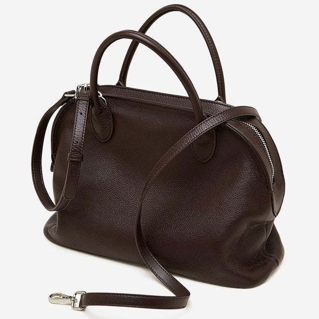 Grained Leather Dome Satchel with Dual Carry Options