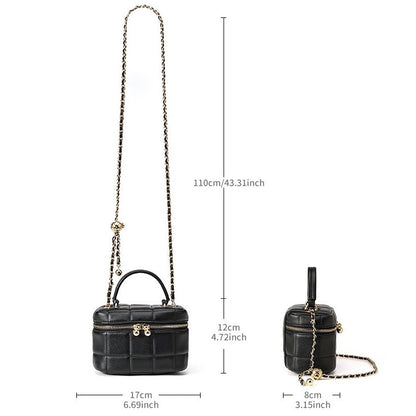 Women's Genuine Leather Textured Chain Shoulder Bag