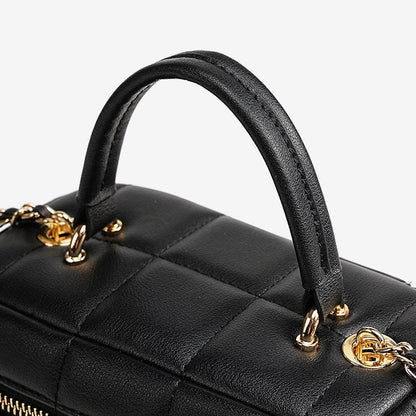 Women's Genuine Leather Textured Chain Shoulder Bag