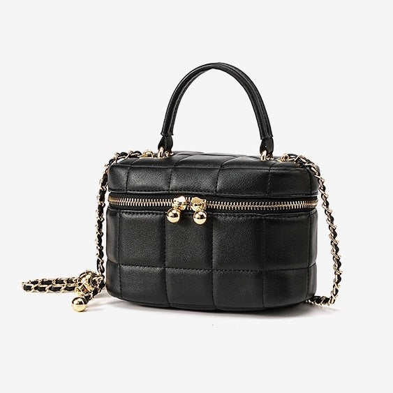 Women's Genuine Leather Textured Chain Shoulder Bag