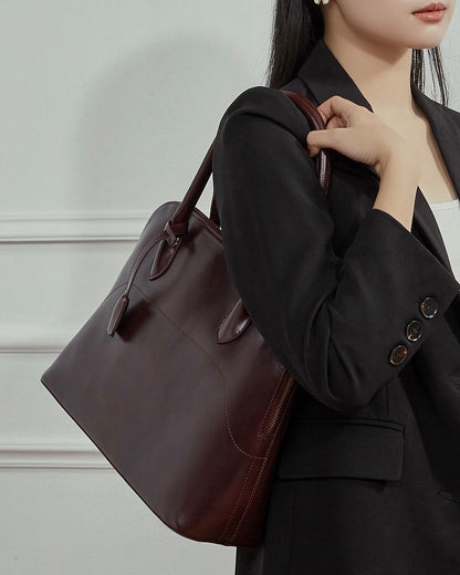 Women's Genuine Leather Dome Satchel with Signature Tassel