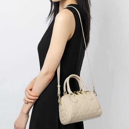 Women's Genuine Leather Quilted Boston Clutch Bag