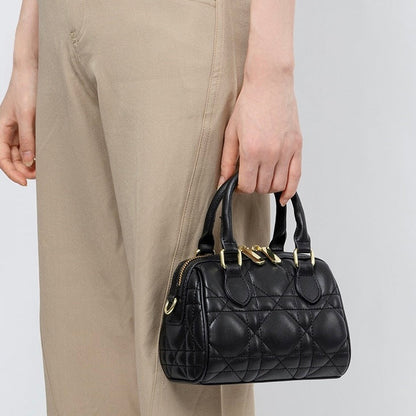 Women's Genuine Leather Quilted Boston Clutch Bag