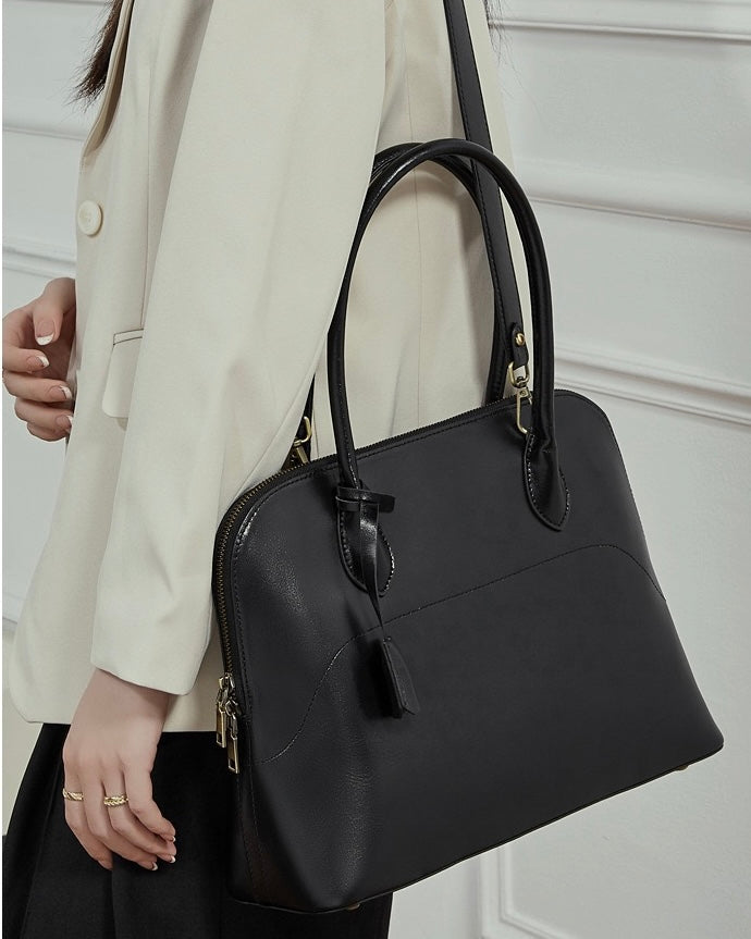 Women's Genuine Leather Dome Satchel with Signature Tassel