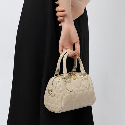 Women's Genuine Leather Quilted Boston Clutch Bag