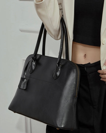 Women's Genuine Leather Dome Satchel with Signature Tassel