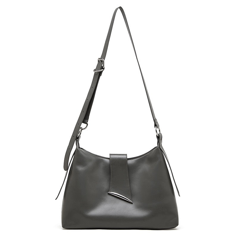 Smooth Leather Hobo Bag with Architectural Hardware & Adjustable Strap