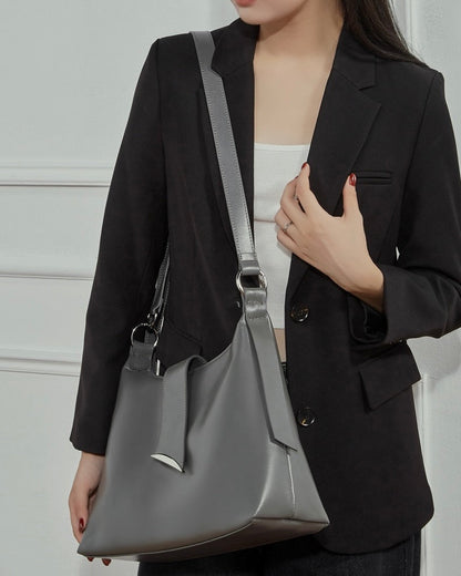Smooth Leather Hobo Bag with Architectural Hardware & Adjustable Strap
