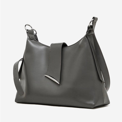 Smooth Leather Hobo Bag with Architectural Hardware & Adjustable Strap