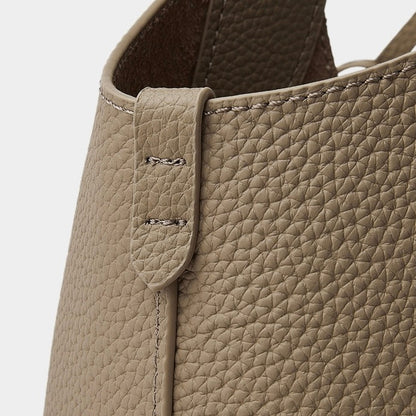 Women's Elegant Pebbled Leather Bucket Bag with Mini Pouch