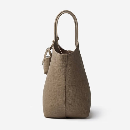 Women's Elegant Pebbled Leather Bucket Bag with Mini Pouch