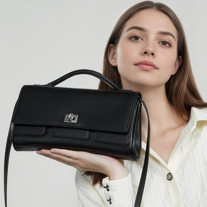 Women's Genuine Leather Designer Lock Clasp Shoulder Handbag