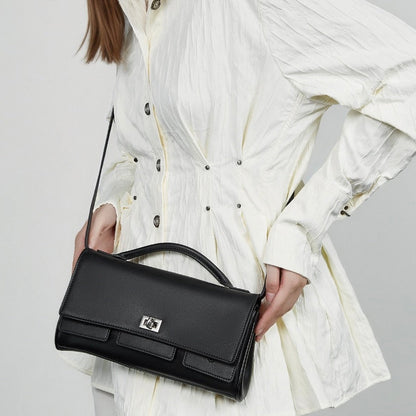 Women's Genuine Leather Designer Lock Clasp Shoulder Handbag