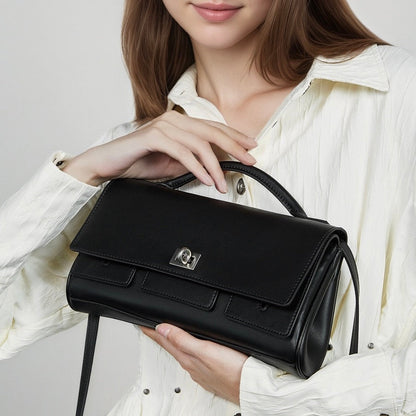 Women's Genuine Leather Designer Lock Clasp Shoulder Handbag