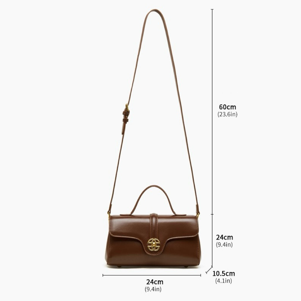 Women's Genuine Leather Top-Handle Bag with Signature Gilded Lock Closure