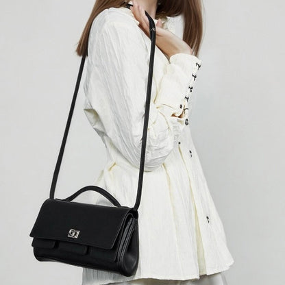 Women's Genuine Leather Designer Lock Clasp Shoulder Handbag