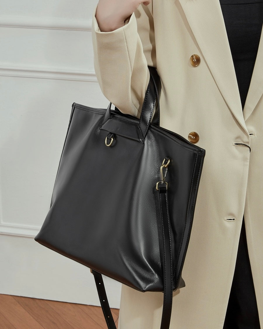 Women's Timeless Hazelnut Leather Tote with Metal Accents